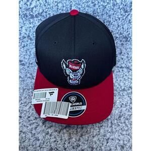 Top of the World NC State Wolfpack Flexfit Hat M/L Black Red NCAA Mascot Cap NWT